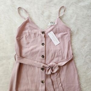 Elizabeth Crosby Emma Tie Waist Dress Pink Button Front Sleeveless Size Small